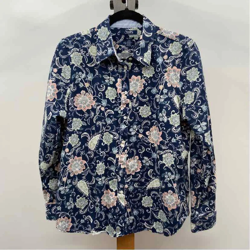 Chaps Women's Size L Blue Floral Long Sleeve Shirt