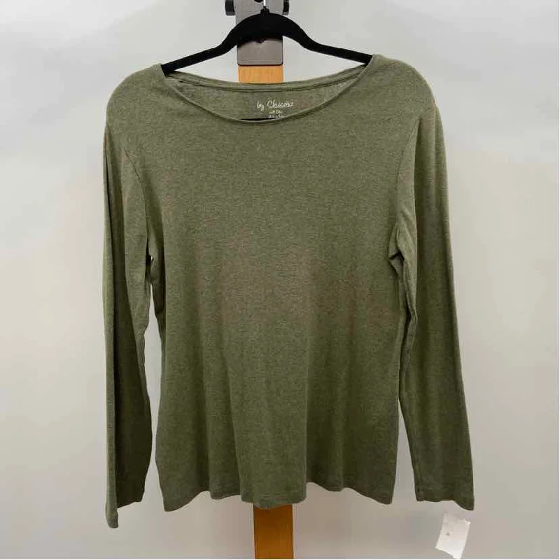 Chico's Women's Size M Green Solid Long Sleeve Shirt