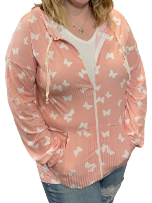 Butterfly Spring With Pockets Hoodie In Blush