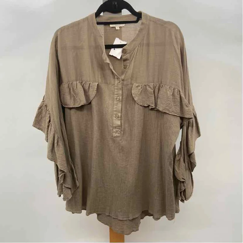 Easel Women's Size L Green Solid Long Sleeve Shirt