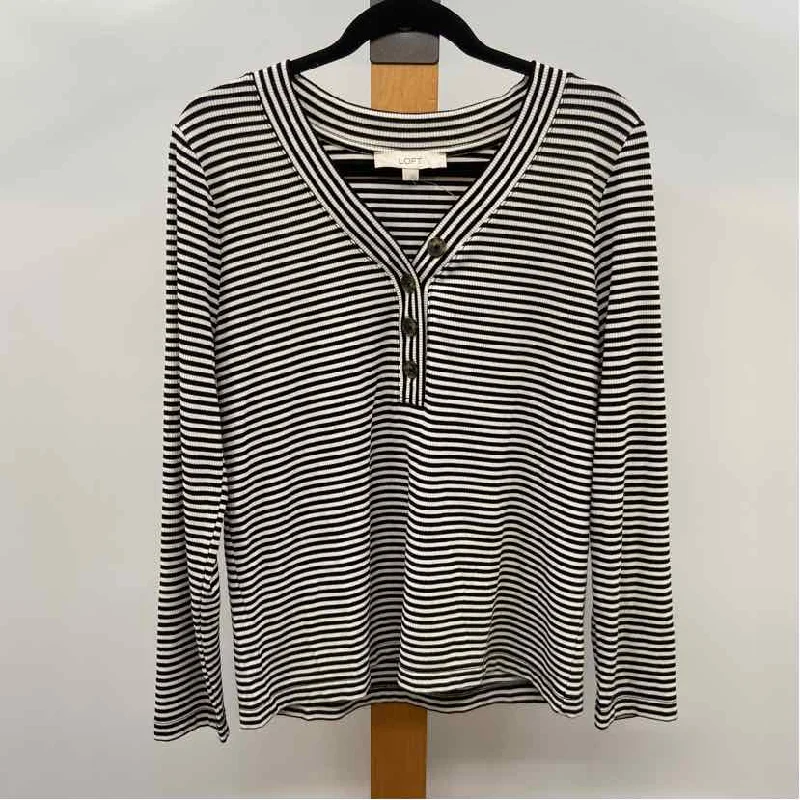 Loft Women's Size L Black Stripe Long Sleeve Shirt