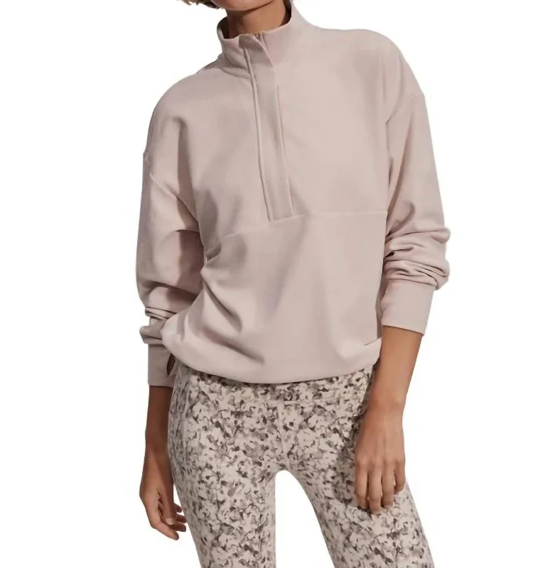 Maida Half Zip Midlayer Top In Mushroom Marl