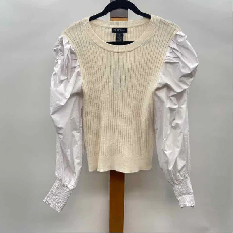 Design 365 Women's Size L Ivory Ribbed Long Sleeve Shirt