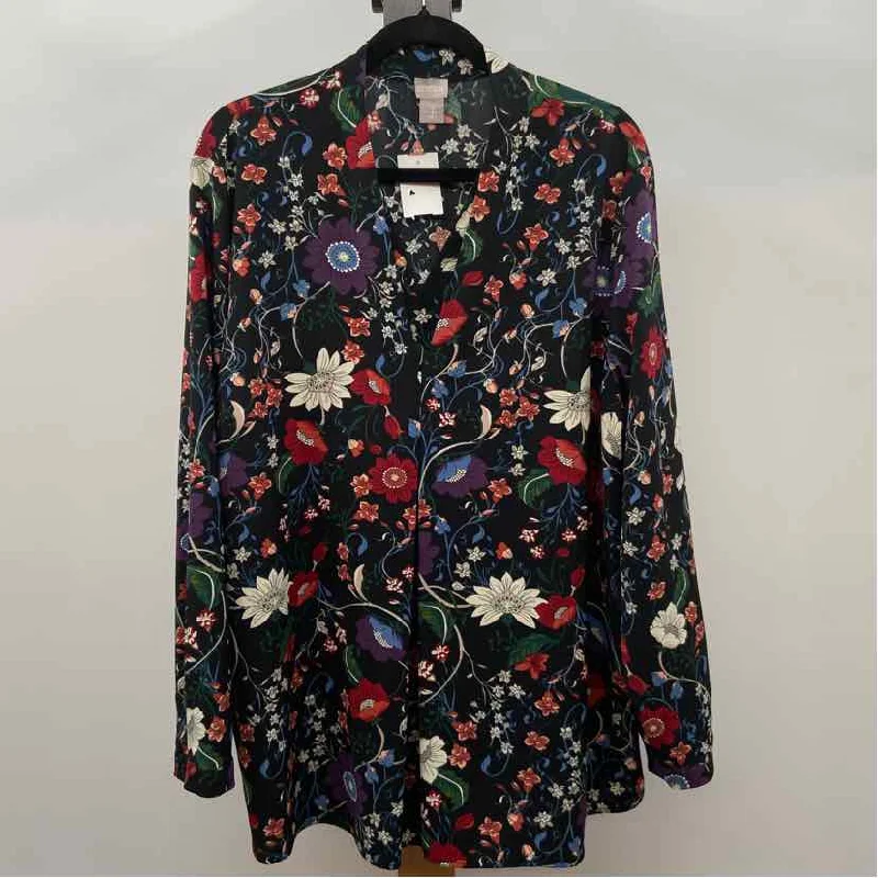 Chico's Women's Size XXL Black Floral Long Sleeve Shirt