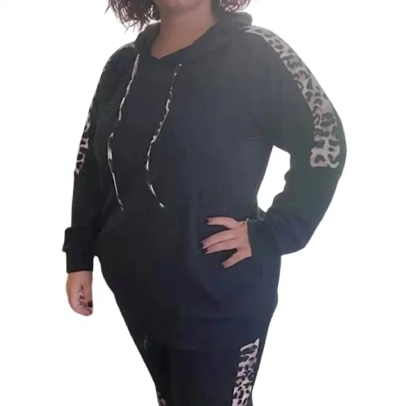 Leopard Trimmed Hoodie In Black