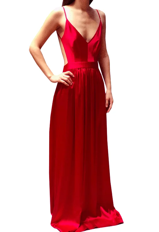 Contrarian Silk Evening Dress - Red