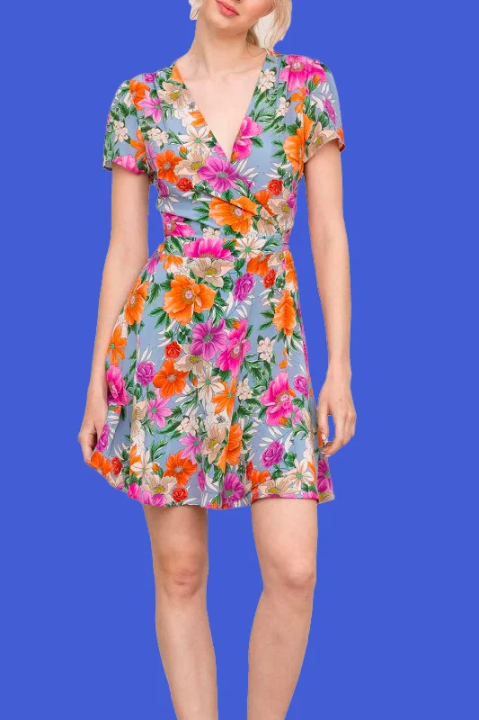 Kennedy Silk Dress - Blue Multi Floral