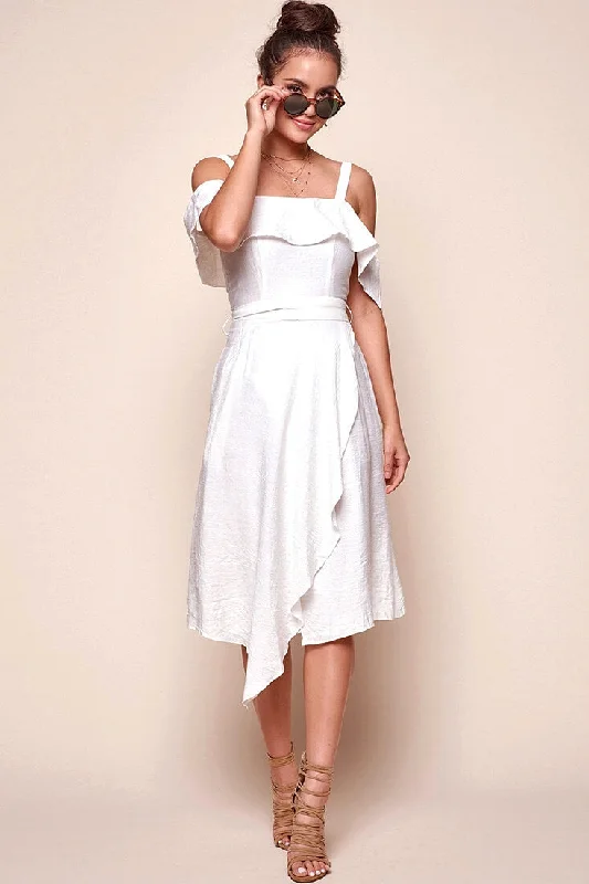 Adali Flowy Summer Midi Dress White