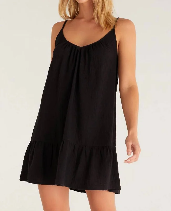 Amalia Gauze Mini Dress In Black