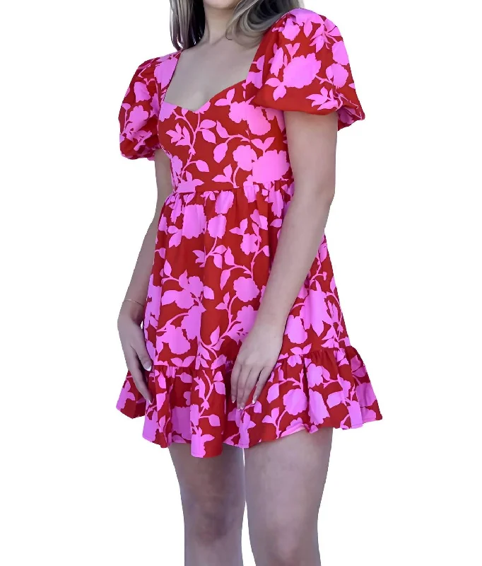 Floral Print Mini Dress In Pink