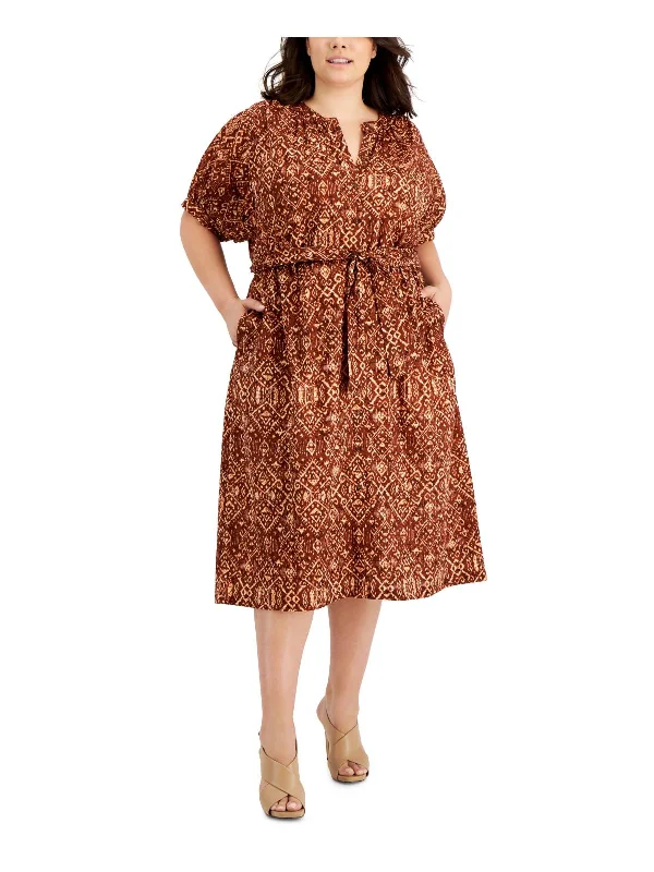 Plus Womens Printed Midi Shirtdress