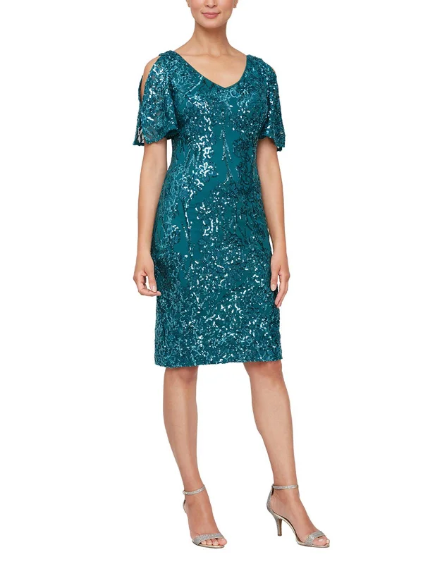 Plus Womens Sequined Midi Sheath Dress