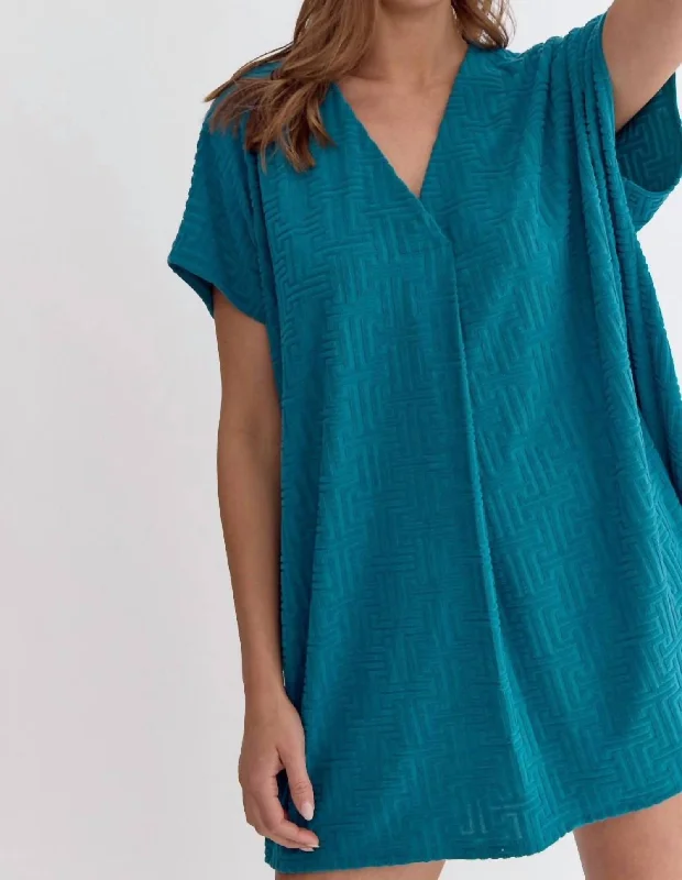 Textured Terry Mini Dress In Ocean Blue