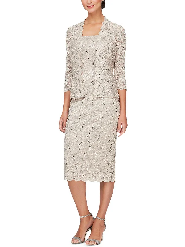 Womens 2PC Lace Midi Dress