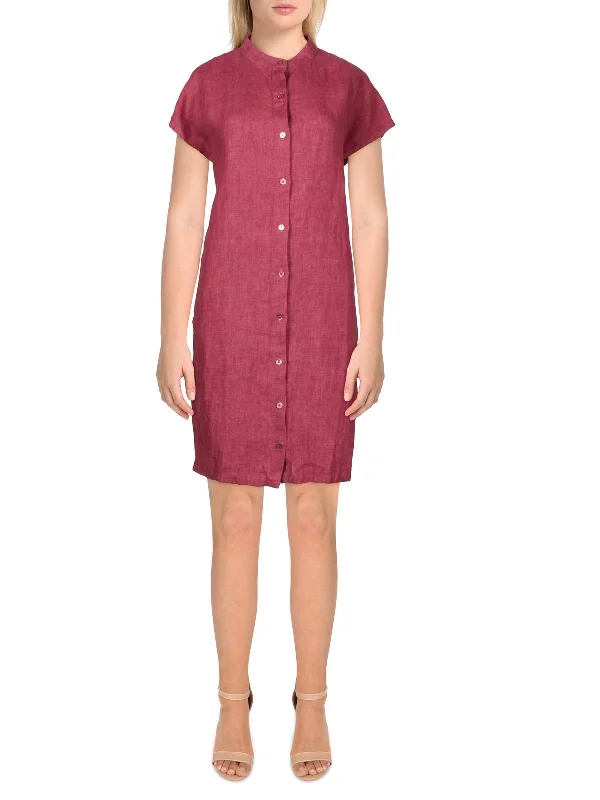 Womens Mandarin Collar Mini Shirtdress