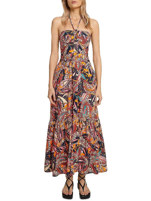 Adelle Womens Printed Halter Maxi Dress