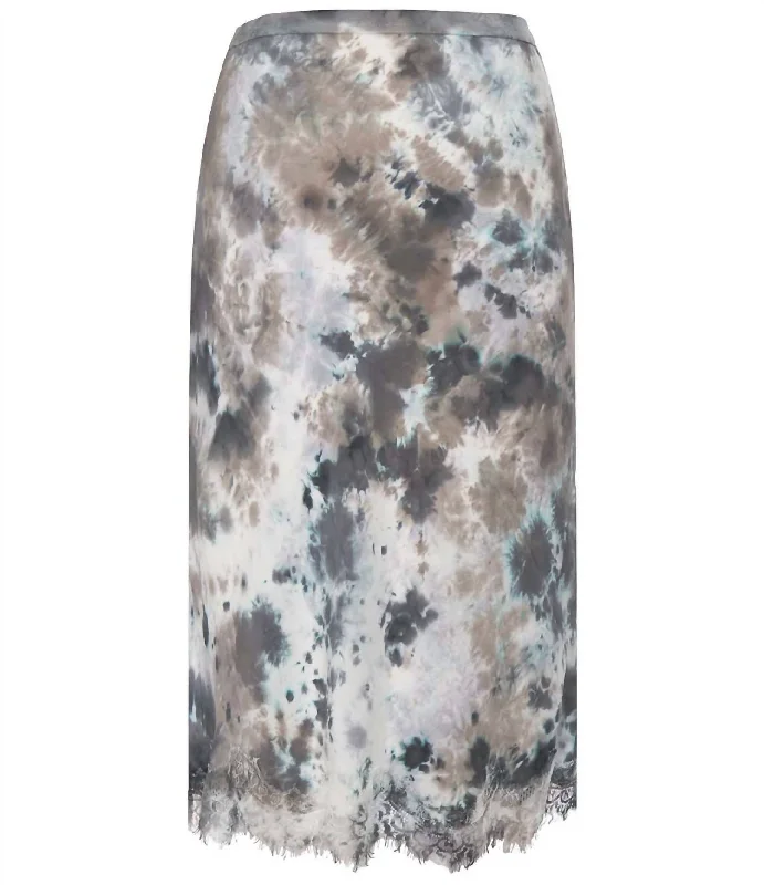 Ella Tie Die Bias Skirt In Grey Multi