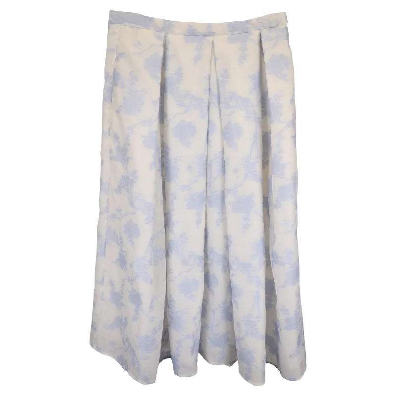 Erdem Floral Midi Skirt in Light Blue SIlk