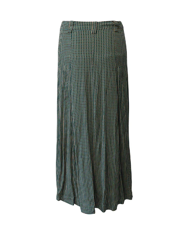 Ganni Check Print Maxi Skirt in Black and Green Viscose