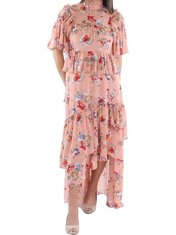 Jamie Womens Floral Tiered Maxi Dress