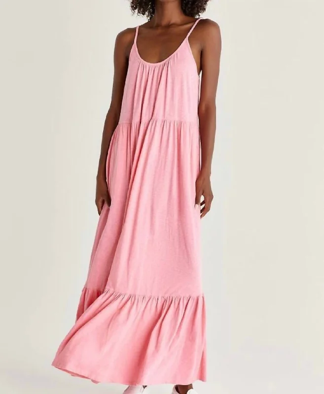 Lido Slub Maxi Dress In Flamingo