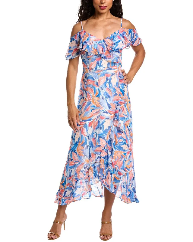 London Times Ruffle Wrap Maxi Dress