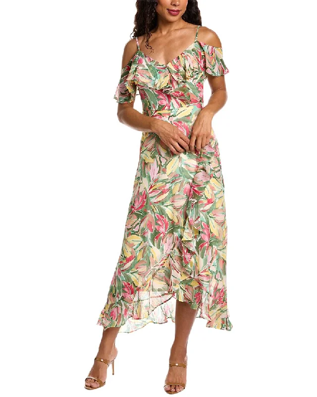 London Times Ruffle Wrap Maxi Dress