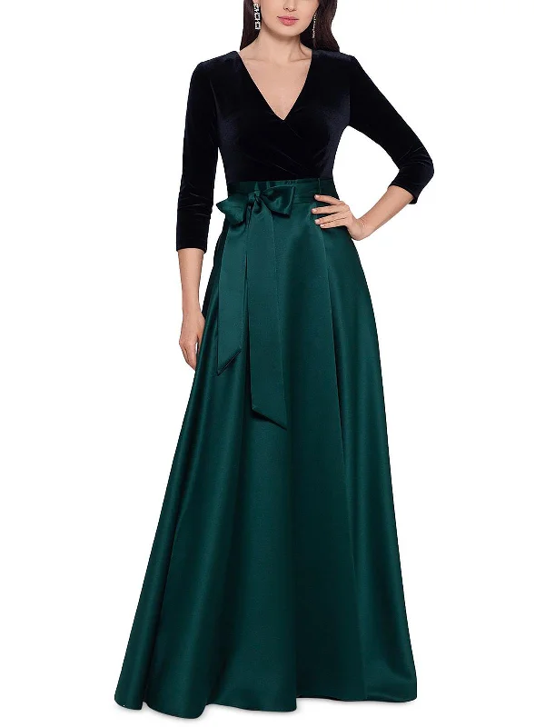 Petites Womens Velvet Maxi Evening Dress