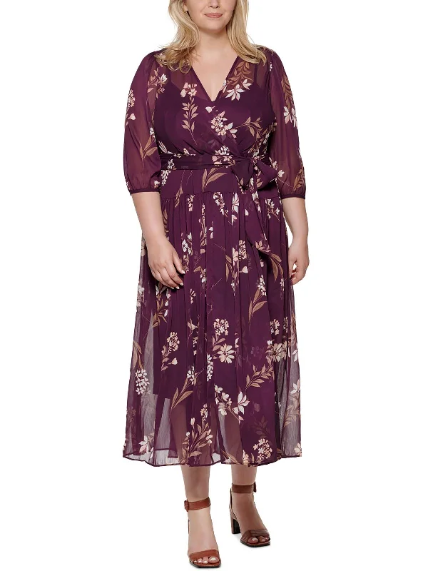 Plus Womens Chiffon Floral Maxi Dress