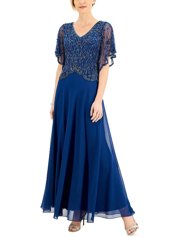 Plus Womens V-Neck Maxi Evening Dress