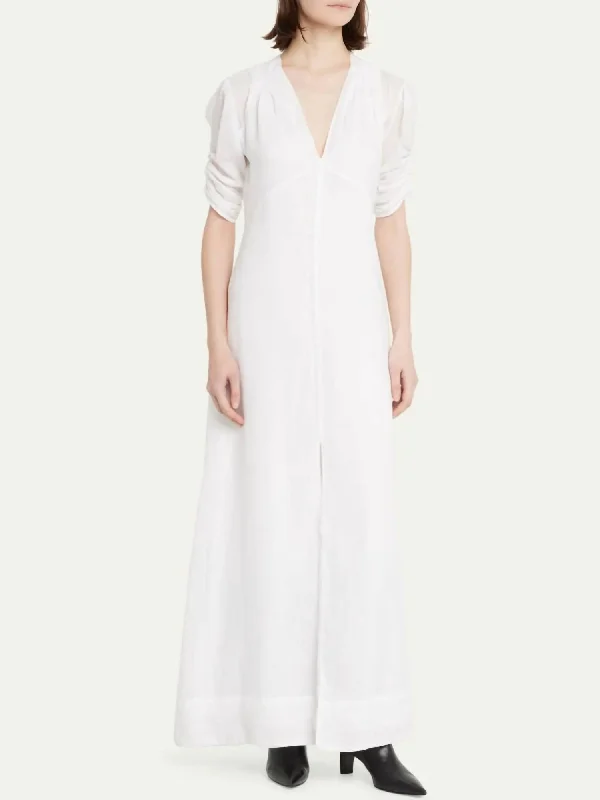 Shirred Sleeve Maxi Dress in Blanc