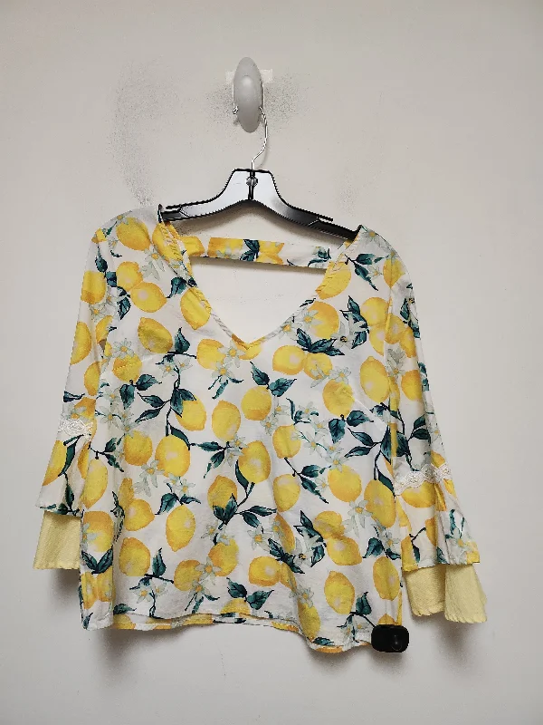 White & Yellow Top Short Sleeve Love On A Hanger, Size M