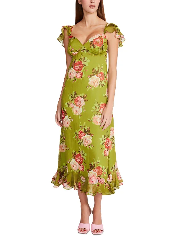 Womens Chiffon Floral Maxi Dress