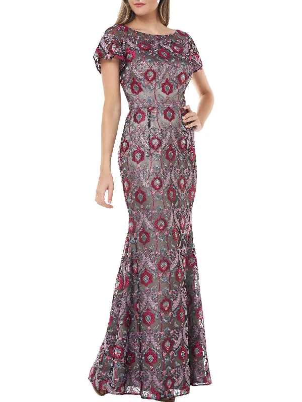 Womens Embroidered Maxi Evening Dress