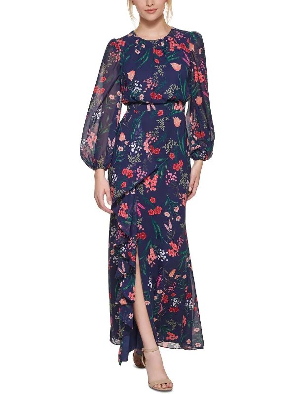 Womens Floral Print Maxi Evening Dress