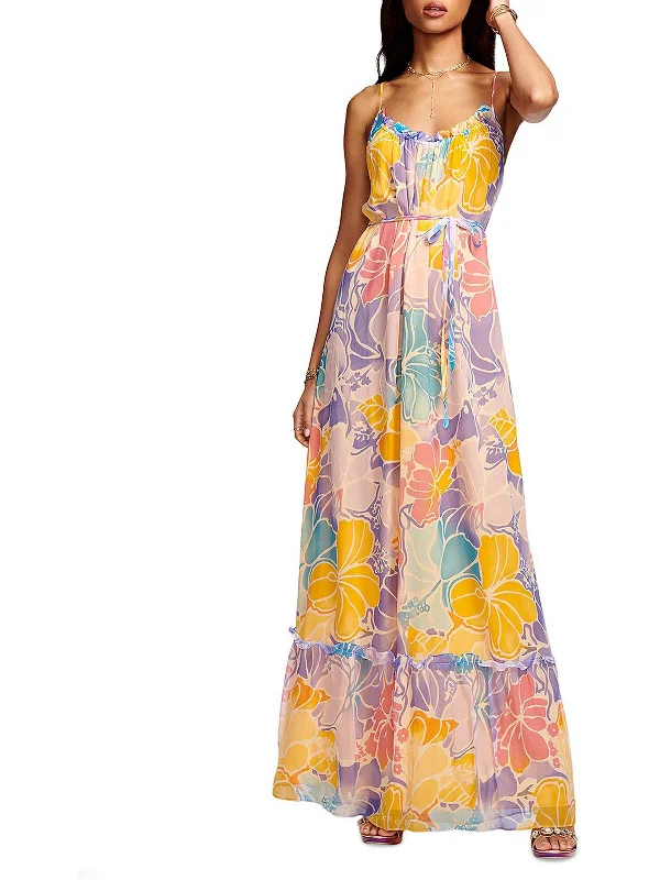 Womens Silk Floral Maxi Dress