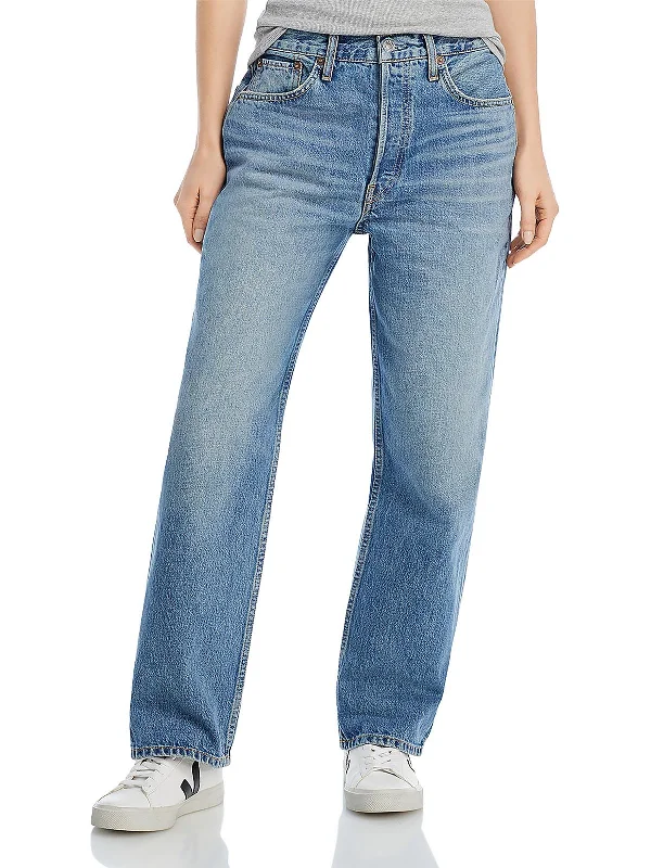 Womens Faded Denim Straight Leg Jeans