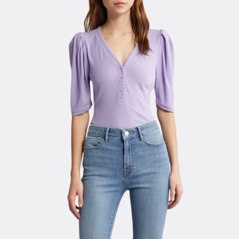 Rib Ruched SS Henley (Lilac)