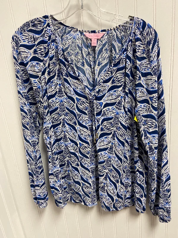 Top Long Sleeve Designer By Lilly Pulitzer In Blue & White, Size: S