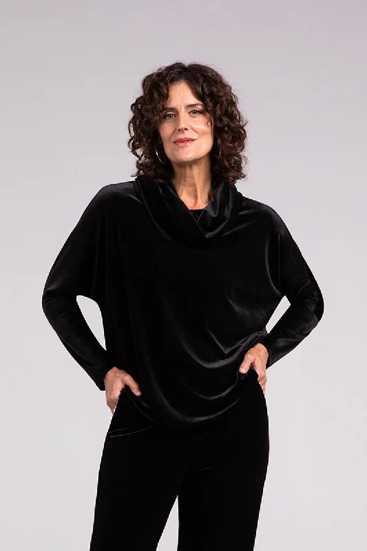 Velvet Nu Cinch Cowl Neck Top | Black