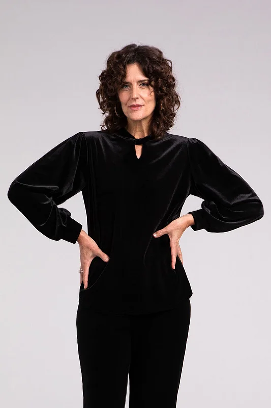 Velvet Twist Neck Top | Black