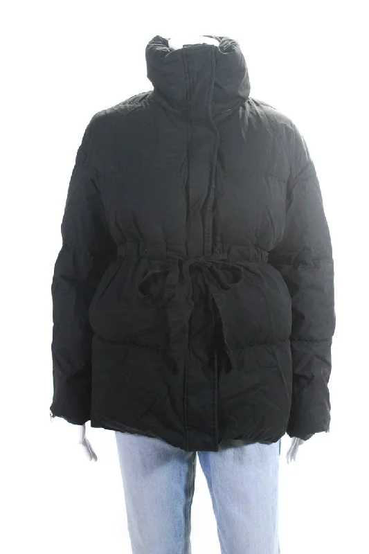 Curated Womens Full Zipper Puffer Jacket Black Cotton