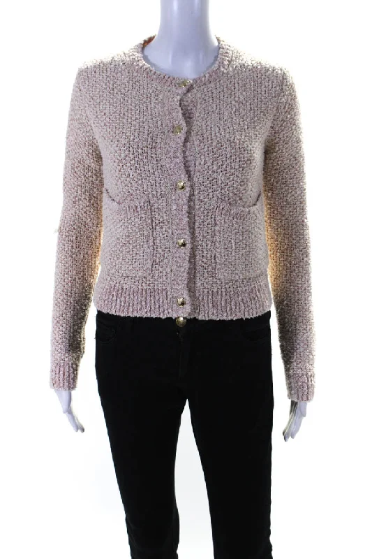 IRO Womens Zelda Metallic Tweed Crew Neck Snap Jacket Pink Beige