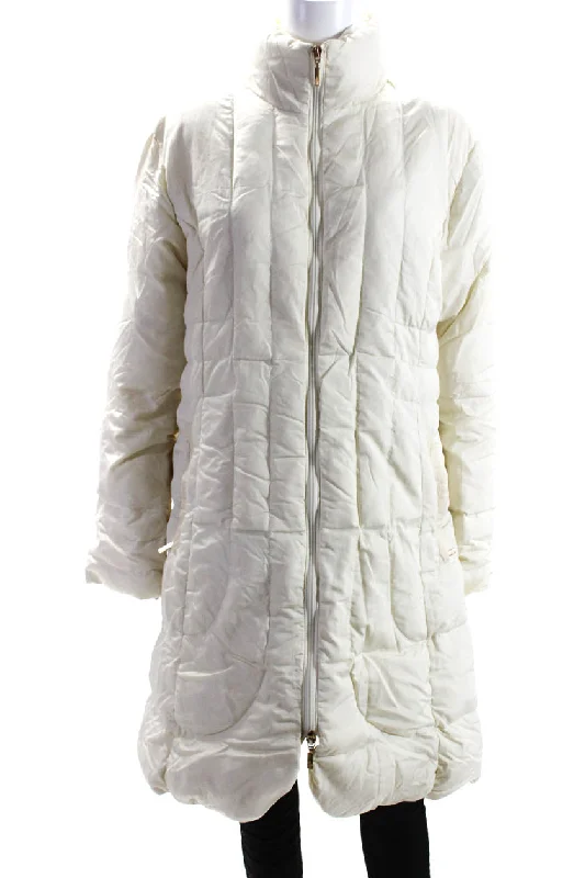 Moncler Womens Long Down Filled Full Zip Puffer Coat Ivory