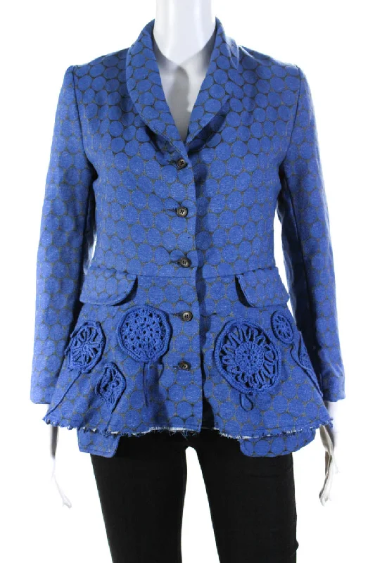 Phos Phoro Womens Peplum Jacket with Crochet Applique  Blue