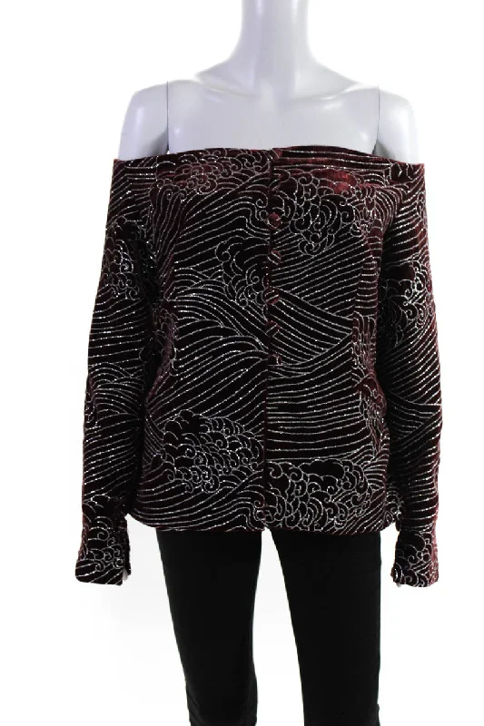 Sandra Mansour Womens Cloud Glittered Velvet Jacket  Burgundy