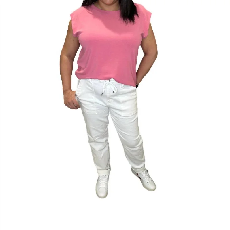 High Waist Garment Dyed Double Cuff Jogger In White