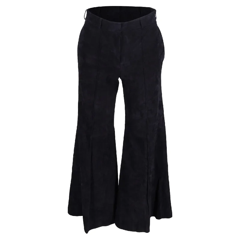 Khaite High-Waisted Bell Pants in Black Suede