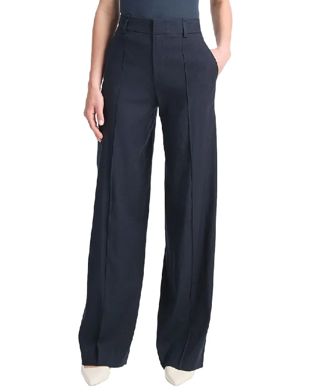 Vince High Waisted Pintuck Linen-Blend Wide Leg Pant