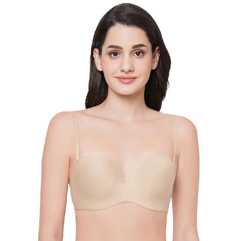 Basic Mold Padded Wired Half Cup Everyday Wear Strapless Multiway Bra - Beige